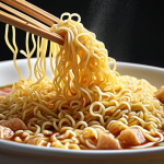 **

Ramen noodles overflowing with sodium, illustrating the dangers of excessive salt intake. Highlighting risks of hypertension and cardiovascular diseases with unhealthy food ingredients.

**